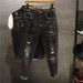 Men's Clothing Autumn Skinny Jeans Men's Black Nine Point Pants Ripped Patches Retro Trendy Men's Pants Casual Ins_viptrois.com