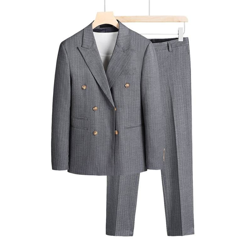 Men's Casual European And American Business Fine Checkered Double-breasted Suit, Groom And Best Man Wedding Two-piece Suit + Waistcoat + Trousers_viptrois.com