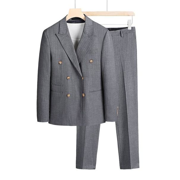 Men's Casual European And American Business Fine Checkered Double-breasted Suit, Groom And Best Man Wedding Two-piece Suit + Waistcoat + Trousers_viptrois.com