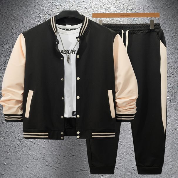 2026 European-USA Style Fashion Tracksuits Men Polyester Stand Collar Splicing Single-Breasted Baseball Uniform Jacket + Sweatpants 2 Piece Sport Set_viptrois.com