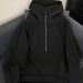 Men's Half-Zip Hooded Sweatshirt Retro Streetwear Pullover Loose Fit Vintage Style Casual Jacket_viptrois.com