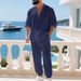 Autumn American Loose Linen Casual Trend Hawaiian Home Commuting Henry Shirt Long Sleeved Trousers Suit_viptrois.com
