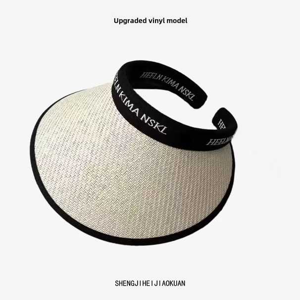 Raffy Grass Sunshade Sunscreen Vacant Top Straw Hat Anti-ultraviolet Korean High-end All-match Simple Striped Straw Wooded Summer_viptrois.com