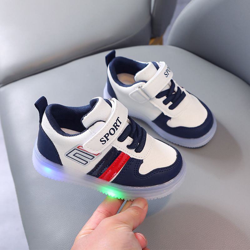Boys' Casual Shoes Spring And Fall Velcro Soft Soled Children's Board Shoes Girls' Led Light Shoes_viptrois.com