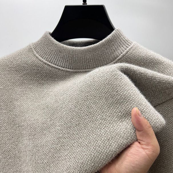 (One Piece Velvet) Plush Thickened Half High Neck For Men's Autumn And Winter Chenille Warm Knit Base Sweater_viptrois.com