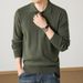 Men’s Seagull Collar Knit Sweater – Lightweight Long-Sleeve Pullover With Embroidered Badge (Light Gray, Black, Army Green, Coffee)_viptrois.com