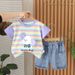 Male Baby 2025 New Cute Casual Stripe Thin Summer For Infants And Children Cool Handsome Dog Short Sleeve Set_viptrois.com