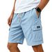 Men's Casual Cotton Linen Shorts Elastic Waist Drawstring Summer Quick Drying Fabric Straight Leg With Pockets_viptrois.com