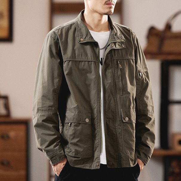 American Retro Workwear For Men, Spring And Autumn 2025 New Outdoor Casual Men's Trendy Brand Stand Collar Flight Jacket_viptrois.com