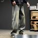 Men's Clothing Jeans Men Spring And Autumn New Loose Straight Pants American Retro Washed Stitching Trendy Brand Pants_viptrois.com