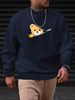 Men's Loose Casual Fashionable Cute Bear Print Round Neck Long Sleeved Sweatshirt Suitable For Autumn And Winter Wear_viptrois.com