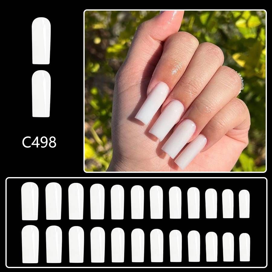 Finished Wear Armor Mid-length Milky White Simple Nail Finished Light Luxury Style Nail Art for Foreign Trade 24 Pieces_viptrois.com