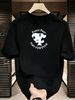 3 Pack Men's Oversized T-Shirts, 100% Cotton Crew Neck Casual Tees, Relaxed Fit Gothic "Family First" Monogram Print Design, Black White Grey_viptrois.com
