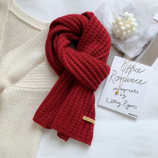 Korean Style Knitted Red Women Winter 2025 New Versatile High-End Warm Couple Scarf For Students_viptrois.com