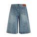 Men's Clothing Washed Retro Blue Color Print Design Men's Loose Straight Five Point Denim Shorts_viptrois.com