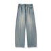 Men's Clothing Washed Distressed Split Design Scimitar Jeans Men's Spring Style High Street Retro Loose Straight Casual Trousers_viptrois.com