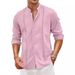 Men's Clothing Casual Button Summer Beach Vacation Cotton Linen Shirt Stand Collar_viptrois.com
