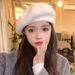 Atmospheric White Rabbit Fur Beret For Women, Autumn Winter Soft And Skin-Friendly Artist Hat, Korean Style Female Lead_viptrois.com