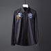 Men's Handmade Embroidered Wolf Head Long Sleeve Shirt Slim Fit Trendy Youth Cotton Blend Casual Shirt Black White Striped_viptrois.com