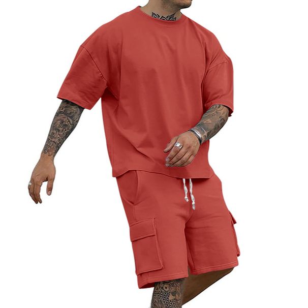 Men's Clothing Men's Summer New Fashion T Shirt Workwear Shorts Casual Sports Suit Men_viptrois.com