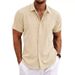 2025 Men's Linen Short-sleeved T-shirt, Loose Sweatshirt, Pure Color Cotton And Linen Shirt_viptrois.com