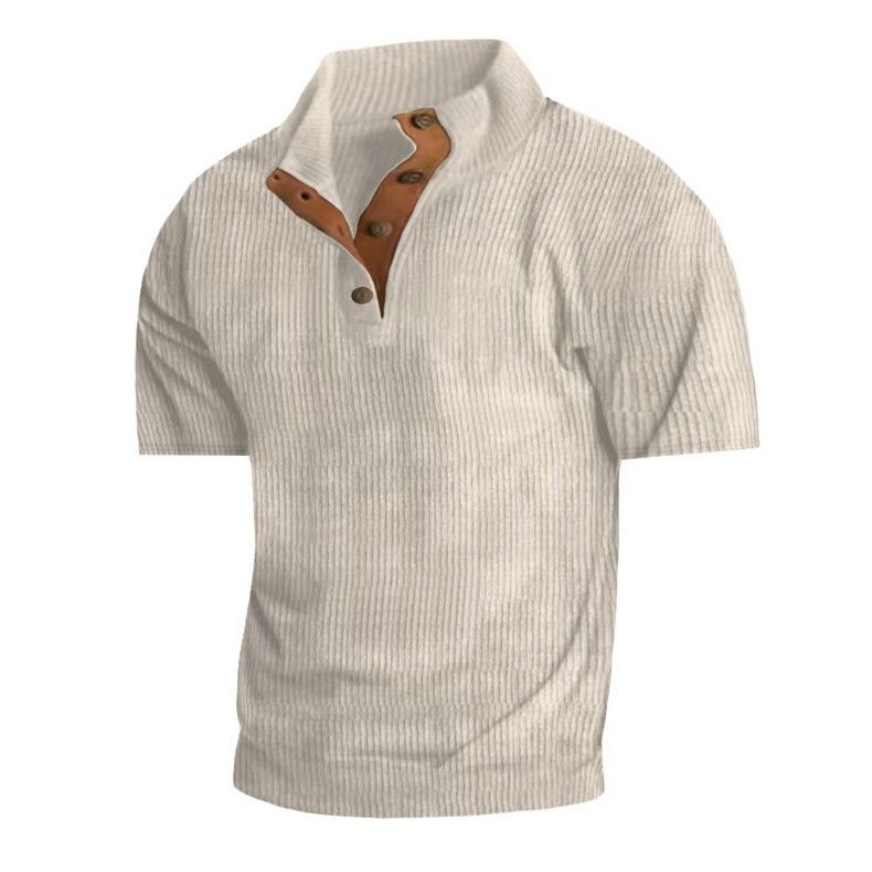 Men's Corduroy Short-Sleeve Polo Shirt – Casual & Breathable Knit Top(S-Xxxl, Navy/Beige/Grey/Black/Khaki/Army Green/Light Blue)_viptrois.com