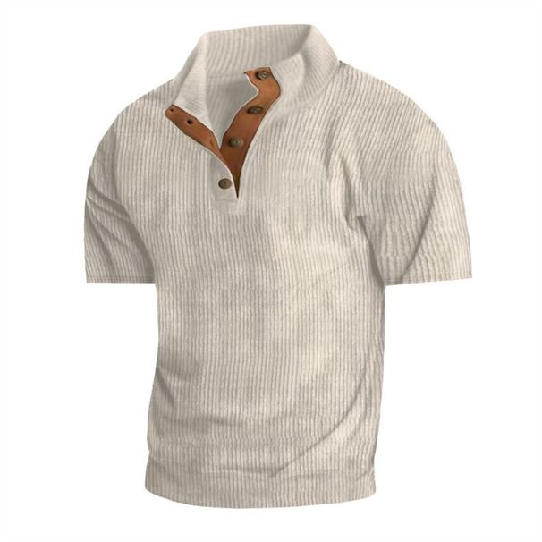 Men's Corduroy Short-Sleeve Polo Shirt – Casual & Breathable Knit Top(S-Xxxl, Navy/Beige/Grey/Black/Khaki/Army Green/Light Blue)_viptrois.com