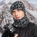 Women's Scarves autumn and winter cashew flower wool hat scarf and gloves three piece set fashionable color printed knitted hat three piece set_viptrois.com