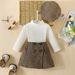 Babies' Clothes Baby Long Sleeve Top Dress Set Baby Girl Long Sleeve Solid Color Pit Top + Houndstooth Skirt + Beret_viptrois.com