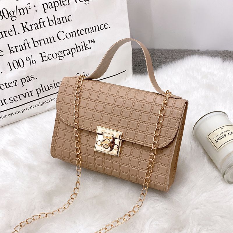 Embossed Checkered Shoulder Bag - Small Square Crossbody Purse For Women, Fashion Minimalist Design_viptrois.com