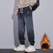 Men's Casual Jogger Pants With Fleece Lining, Elastic Cuff, Multi-Pocket Design, Comfortable Cotton Blend For Autumn & Winter_viptrois.com