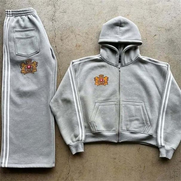 2026 Fashion European-USA Style Tracksuits Youth/Men Long Sleeve Zipper Hooded Sweatshirts + Elastic Waist Sweatpants 2 Piece Casual Sport Sets_viptrois.com