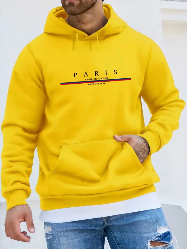 Men's Autumn And Winter Casual Fashionable Loose Hooded Sweatshirt With Parisian Letter Pattern Printed Warm Long Sleeved Pullover_viptrois.com