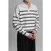 Polo Shirt V Neck Lapel Long Sleeved Knitted Sweater Men's Striped Light Luxury Business Old Money Style_viptrois.com