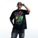 Paint Washed Direct Spray Graffiti Small Flame Heart Skull Couple Casual Loose T-Shirt For Men_viptrois.com