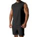 New Summer Sleeveless Sports Suit Casual Thin Top Solid Color Vest Two-Piece Set For Men_viptrois.com