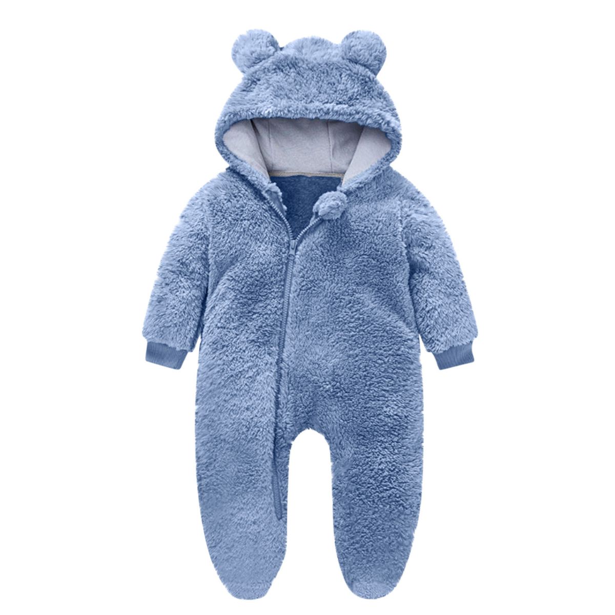 Spring And Autumn Cute Plush Jumpsuit For Boys And Girls Baby Warm Ears Hooded Threaded Cuffs For Going Out Crawling Clothes_viptrois.com