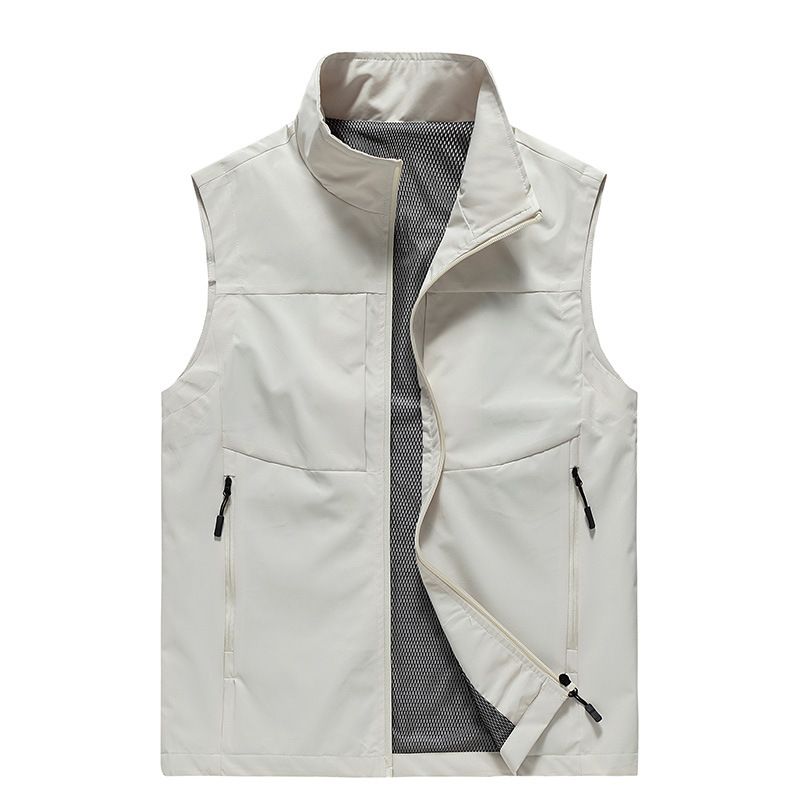 Men's Lightweight Windproof Vest Jacket - Breathable Workwear Sleeveless Zip-Up With Utility Pockets (Black/Khaki/Navy/Cream/Olive Green)_viptrois.com