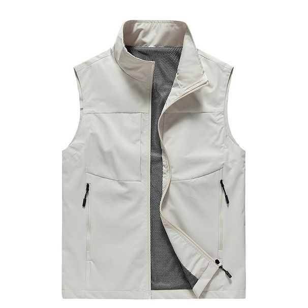Men's Lightweight Windproof Vest Jacket - Breathable Workwear Sleeveless Zip-Up With Utility Pockets (Black/Khaki/Navy/Cream/Olive Green)_viptrois.com