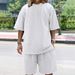 Men's Clothing Jacquard Checkerboard Solid Color Short Sleeved Shorts Suit_viptrois.com