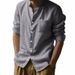 2025 Spring And Autumn Linen Shirt, Long-sleeved Stand-up Collar Breathable Casual Men's New Chinese-style Pocket Shirt_viptrois.com