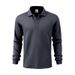 Men's Heavyweight Vintage Polo Shirt Long Sleeve Button-Up Shirt With Jacquard Collar, Breathable & Quick-Dry (Navy, Black, Olive, Khaki, Iron Gray)_viptrois.com