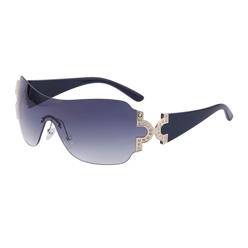 Y2k Millennium Style All In One Windproof Sunglasses For Women Fashionable Large Curve Diamond Frameless Sunglasses For Women_viptrois.com