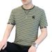 Striped Short-sleeved T-shirt Men's Summer Thin Korean-style Fashionable Slim-fit T-shirt Ice Silk Round Neck Breathable Half-sleeved Clothes_viptrois.com