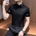 Men's Embroidered Lapel Polo Shirt, Summer Short Sleeve Rhinestone T-Shirt, Slim Fit Breathable Top, Korean Style Fashion Casual Tee_viptrois.com