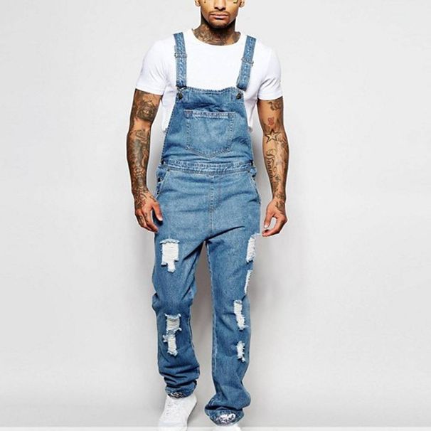 Men's Clothing Fashion Men's Strappy Denim Rompers Ripped Jeans Trousers_viptrois.com