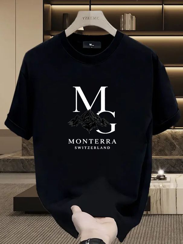 Summer New Short-sleeved T-shirt, Men's MG Snow Mountain Creative Printing Half-sleeved Youth Trend Versatile Casual Loose Base_viptrois.com