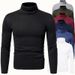 Pure Foreign Trade In-Stock Autumn Winter New Solid Color Pullover High Neck T-Shirt Men's Base Shirt Fleece Sweatshirt_viptrois.com