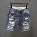 Men's Slim Fit Stretchy Denim Shorts Summer Trendy Ripped Patch mid Length Casual Versatile Five Point Online Popular_viptrois.com
