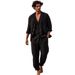 Men's Casual Linen-Blend Shirt & Wide-Leg Pants Set – Black (S-XXXL) | Early Autumn Relaxed Fit_viptrois.com